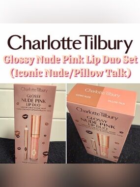 Charlotte Tilbury Glossy Nude Pink Lip Duo Set (Iconic Nude/Pillow Talk) - New